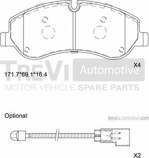 Trevi Automotive PF1672 - Bremžu uzliku kompl., Disku bremzes autospares.lv