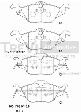 Trevi Automotive PF1051 - Тормозные колодки, дисковые, комплект www.autospares.lv