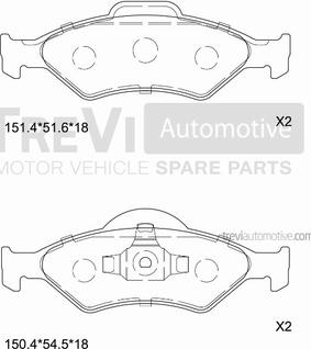 Trevi Automotive PF1082 - Тормозные колодки, дисковые, комплект www.autospares.lv