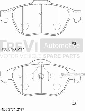 Trevi Automotive PF1107 - Bremžu uzliku kompl., Disku bremzes autospares.lv