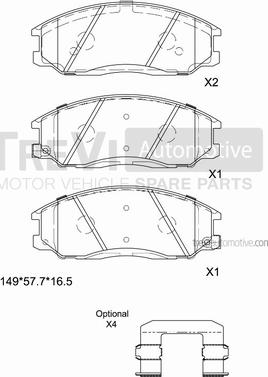 Trevi Automotive PF1188 - Bremžu uzliku kompl., Disku bremzes www.autospares.lv