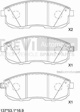 Trevi Automotive PF1392 - Тормозные колодки, дисковые, комплект www.autospares.lv