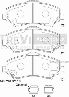 Trevi Automotive PF1384 - Bremžu uzliku kompl., Disku bremzes www.autospares.lv