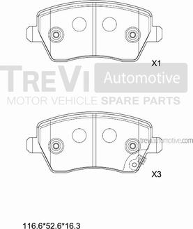 Trevi Automotive PF1383 - Тормозные колодки, дисковые, комплект www.autospares.lv