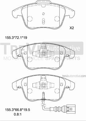 Trevi Automotive PF1375 - Bremžu uzliku kompl., Disku bremzes www.autospares.lv