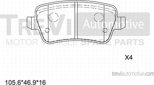 Trevi Automotive PF1264 - Тормозные колодки, дисковые, комплект www.autospares.lv