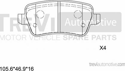 Trevi Automotive PF1265 - Тормозные колодки, дисковые, комплект www.autospares.lv