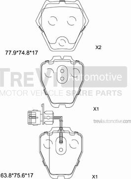 Trevi Automotive PF1233 - Тормозные колодки, дисковые, комплект www.autospares.lv