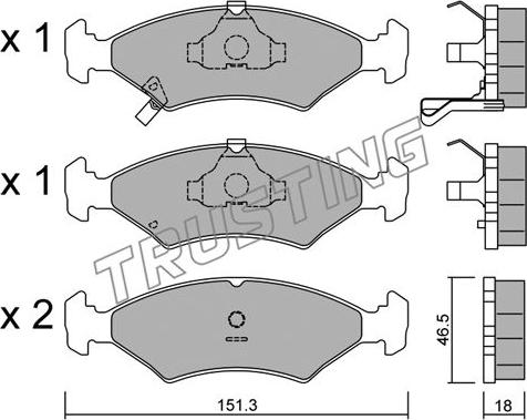 Trusting 129.0 - Тормозные колодки, дисковые, комплект www.autospares.lv