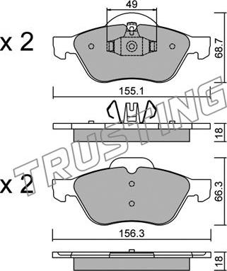 Trusting 344.1 - Тормозные колодки, дисковые, комплект www.autospares.lv