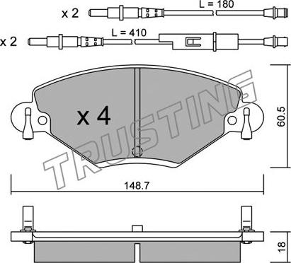 Trusting 340.0 - Тормозные колодки, дисковые, комплект www.autospares.lv