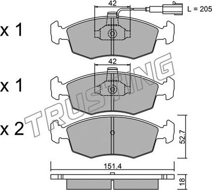 Trusting 283.0 - Тормозные колодки, дисковые, комплект www.autospares.lv