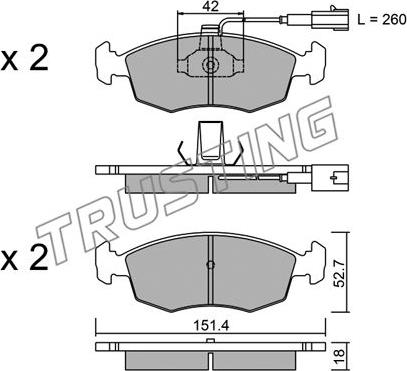 Trusting 283.1 - Тормозные колодки, дисковые, комплект www.autospares.lv