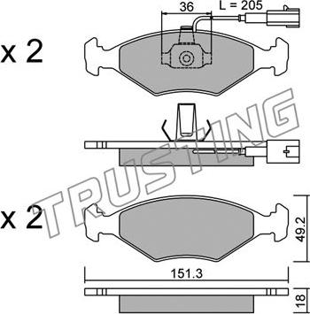 Trusting 282.0 - Bremžu uzliku kompl., Disku bremzes www.autospares.lv