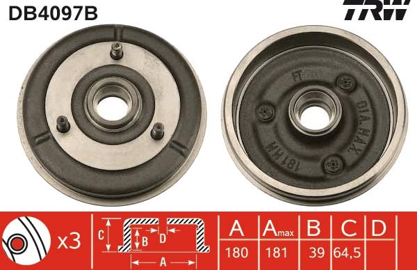 TRW DB4097B - Bremžu trumulis www.autospares.lv