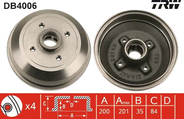 TRW DB4006 - Brake Drum www.autospares.lv