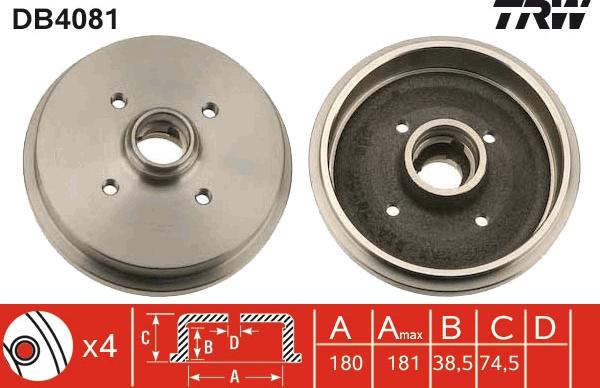 TRW DB4081 - Bremžu trumulis www.autospares.lv