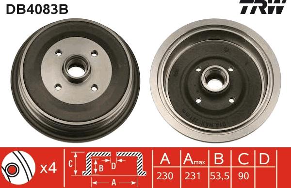 TRW DB4083B - Bremžu trumulis www.autospares.lv