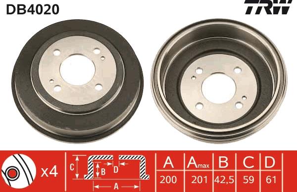 TRW DB4020 - Bremžu trumulis www.autospares.lv