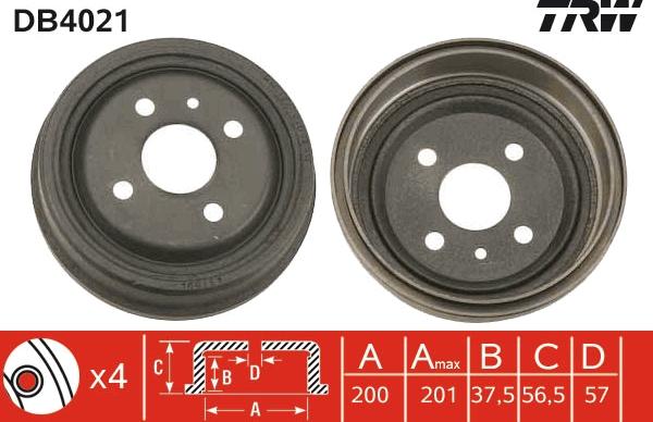 TRW DB4021 - Bremžu trumulis www.autospares.lv