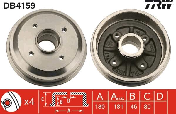 TRW DB4159 - Bremžu trumulis www.autospares.lv