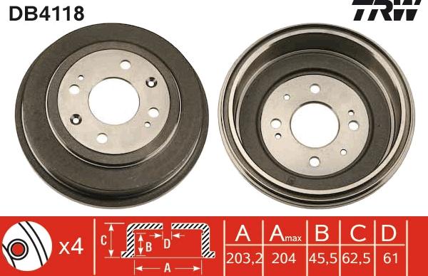 TRW DB4118 - Bremžu trumulis www.autospares.lv