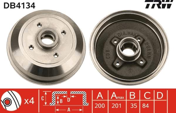 TRW DB4134 - Bremžu trumulis www.autospares.lv