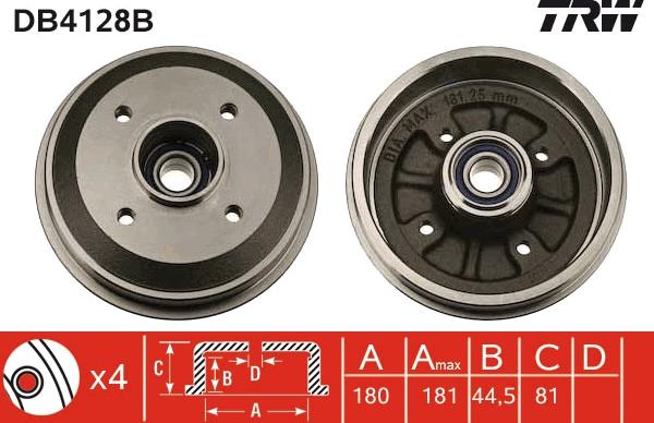 TRW DB4128B - Bremžu trumulis www.autospares.lv