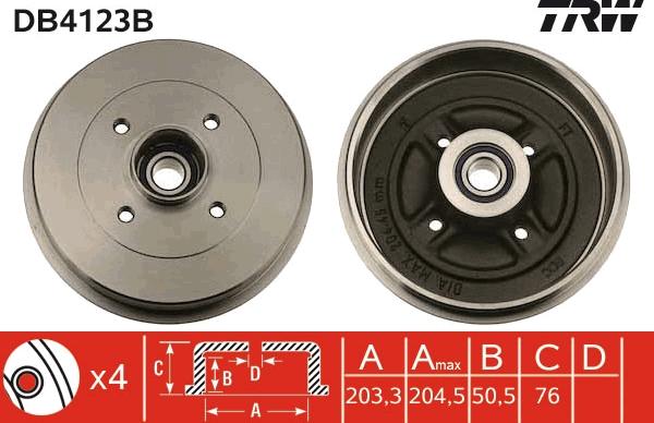 TRW DB4123B - Bremžu trumulis www.autospares.lv