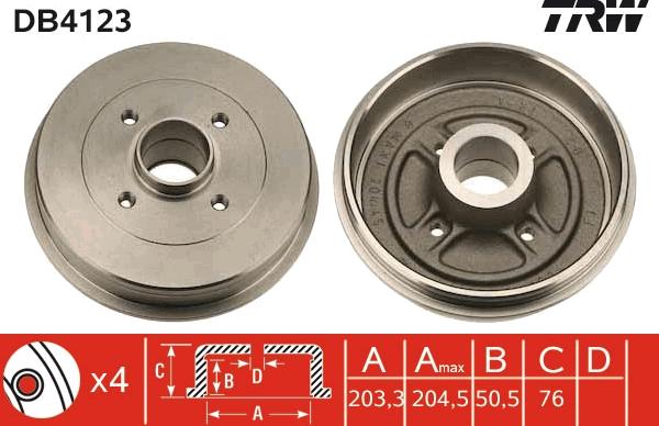 TRW DB4123 - Bremžu trumulis www.autospares.lv