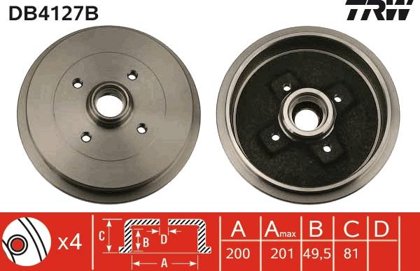 TRW DB4127B - Bremžu trumulis www.autospares.lv