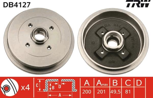 TRW DB4127 - Bremžu trumulis www.autospares.lv