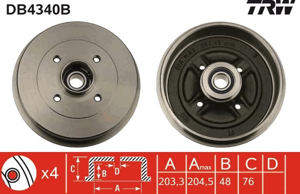 TRW DB4340B - Bremžu trumulis www.autospares.lv