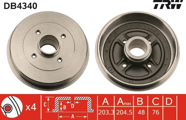 TRW DB4340 - Bremžu trumulis www.autospares.lv