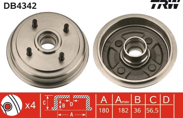 TRW DB4342 - Bremžu trumulis www.autospares.lv