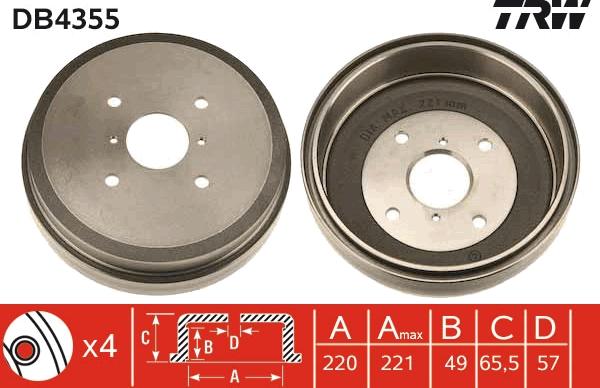 TRW DB4355 - Bremžu trumulis www.autospares.lv