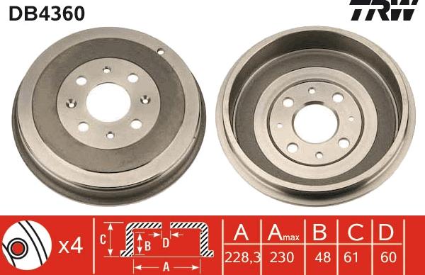 TRW DB4360 - Bremžu trumulis www.autospares.lv