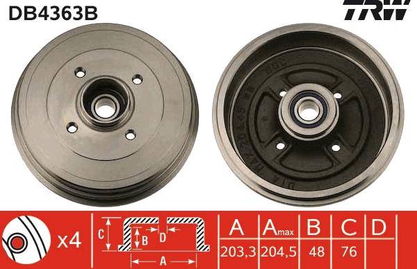 TRW DB4363B - Bremžu trumulis www.autospares.lv