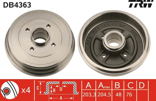 TRW DB4363 - Bremžu trumulis www.autospares.lv