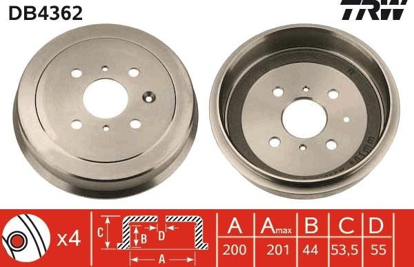 TRW DB4362 - Bremžu trumulis www.autospares.lv