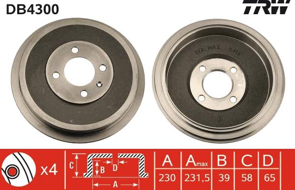 TRW DB4300 - Brake Drum www.autospares.lv