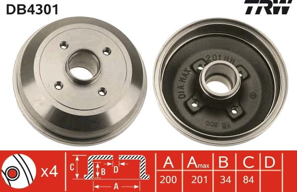 TRW DB4301 - Bremžu trumulis www.autospares.lv