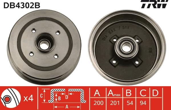 TRW DB4302B - Bremžu trumulis www.autospares.lv