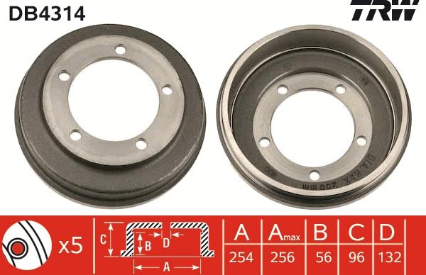 TRW DB4314 - Bremžu trumulis www.autospares.lv