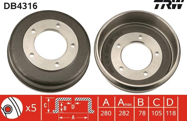 TRW DB4316 - Bremžu trumulis www.autospares.lv