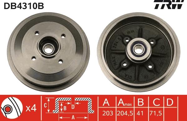 TRW DB4310B - Bremžu trumulis www.autospares.lv