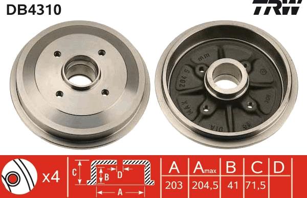 TRW DB4310 - Bremžu trumulis www.autospares.lv