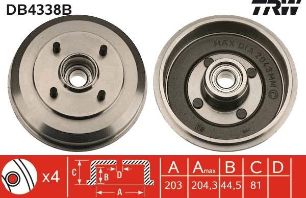 TRW DB4338B - Bremžu trumulis www.autospares.lv