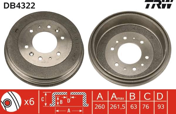 TRW DB4322 - Bremžu trumulis www.autospares.lv