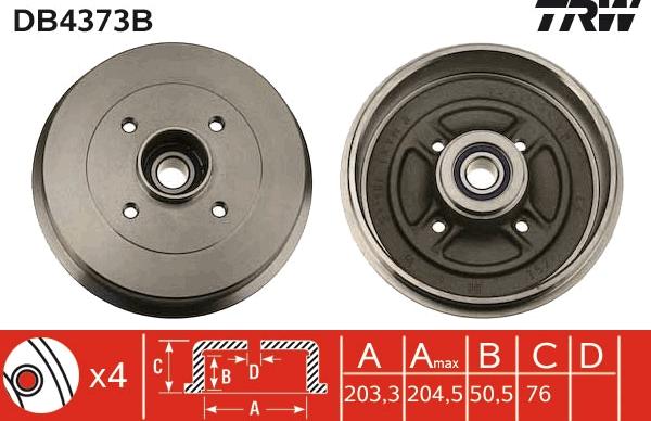 TRW DB4373B - Bremžu trumulis www.autospares.lv